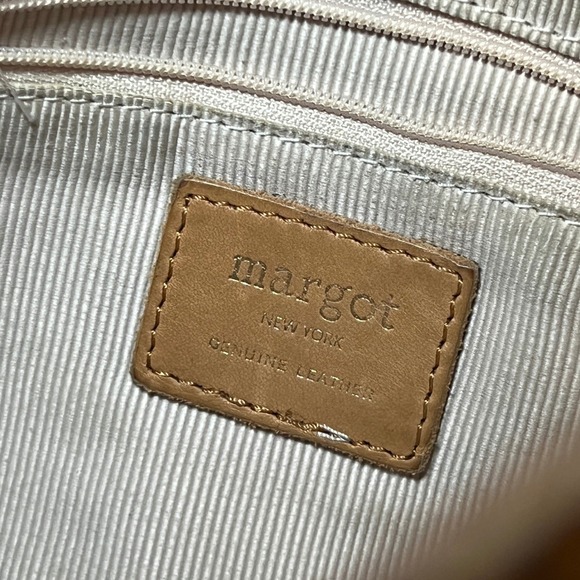 Margot New York Womens Handbag Tan Genuine Leather Chevron Crossbody Bag Purse - Picture 8 of 12